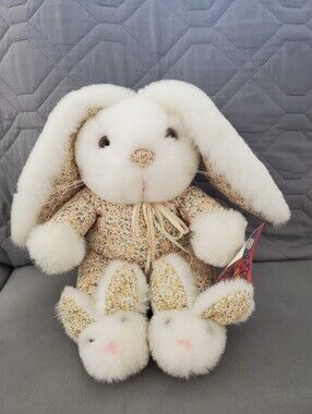 Vtg 1992 Commonwealth Bunny Plush in Floral Pajamas & Bunny Slippers Tag RARE